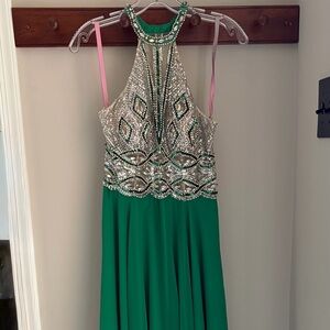 Elegant Green Beaded Evening Gown